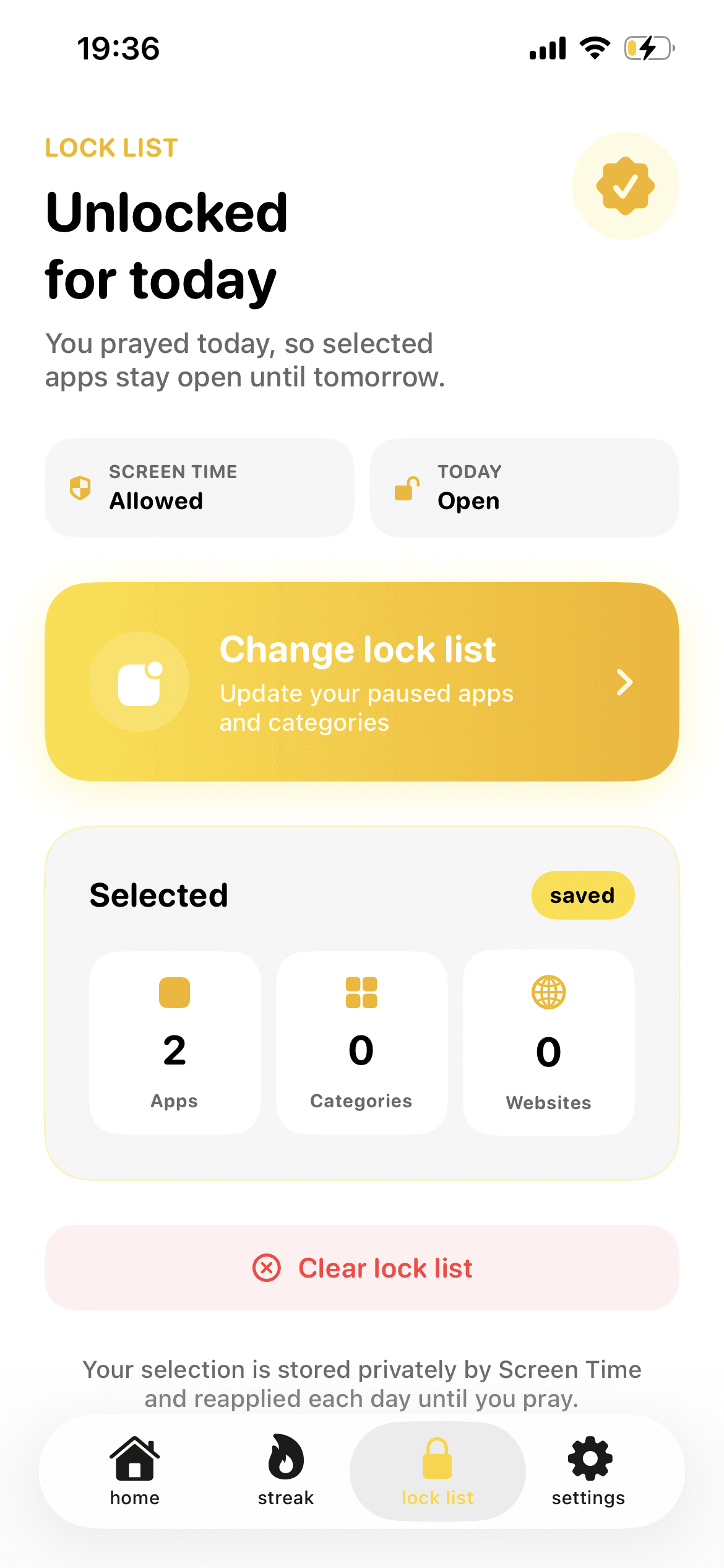 Lumen app lock list screen
